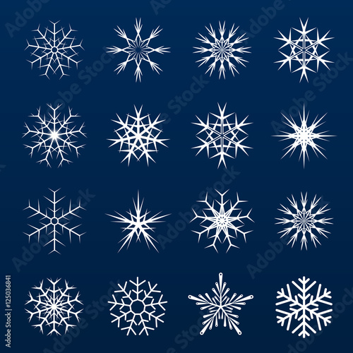 Set of snowflakes graphic icon on blue.