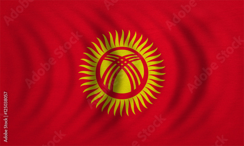 Flag of Kyrgyzstan wavy, detailed fabric texture