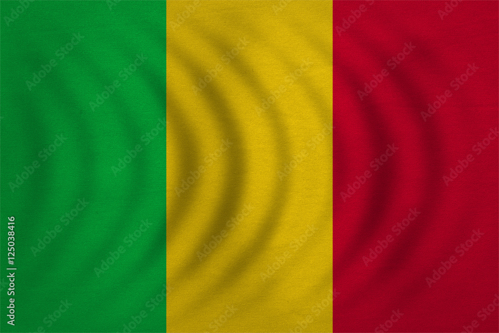 Flag of Mali wavy, real detailed fabric texture