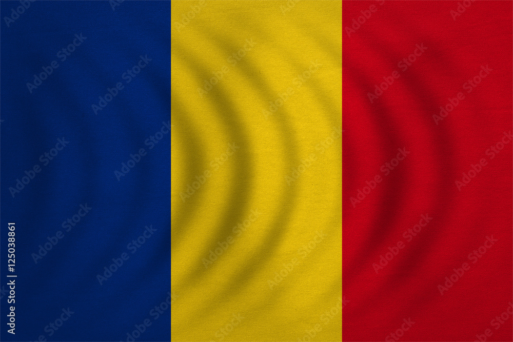 Flag of Romania wavy, real detailed fabric texture
