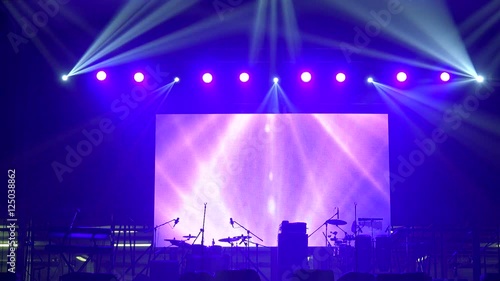 Equipped  stage with LED screen on the background is ready for a music show.