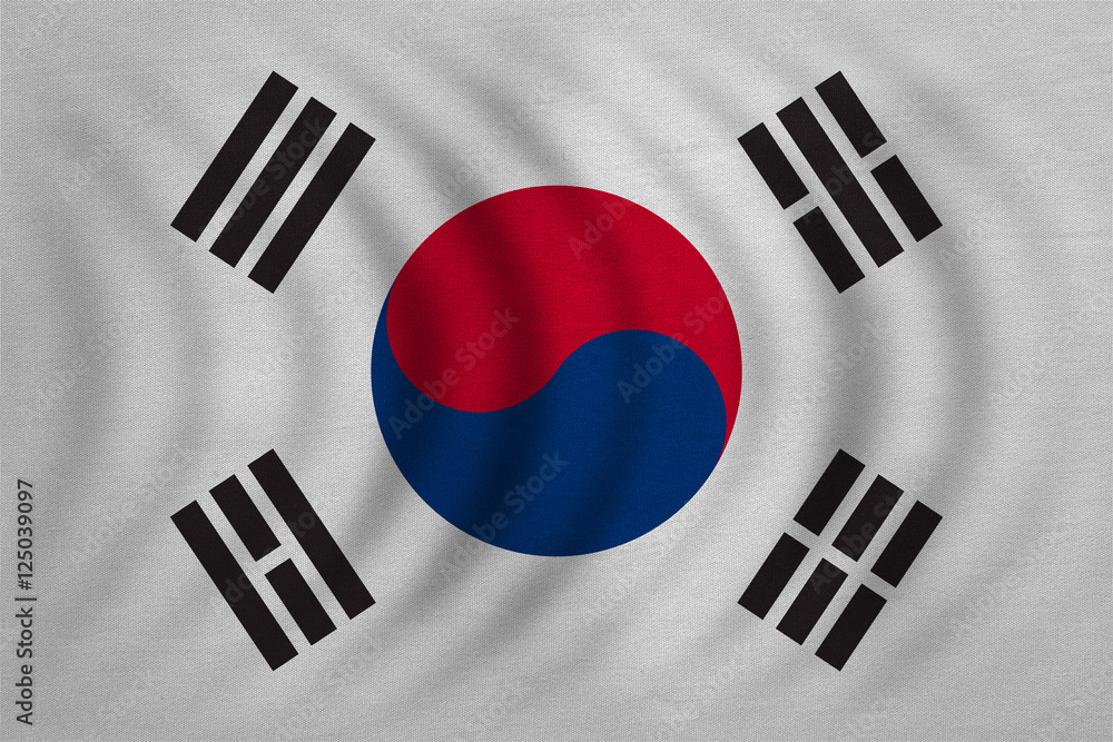 Flag of South Korea wavy, detailed fabric texture