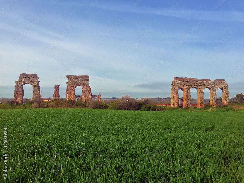 Roman aqueduct ancient ruins in Italy