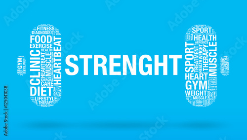 Strenght word in dumbbell fitness concept vector illustration