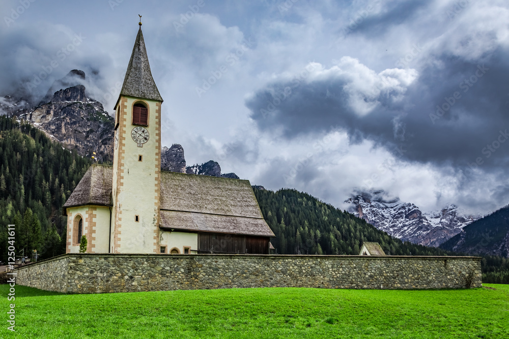 Small church in the dolomites, Alps, Italy