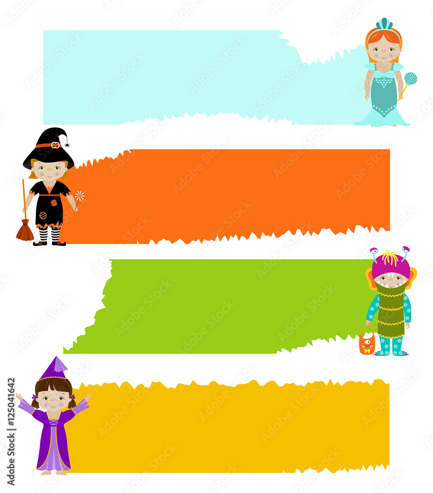 Fototapeta premium Set of banners with kids in fancy dresses