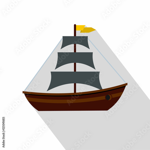 Boat with sails icon. Flat illustration of boat with sails vector icon for web