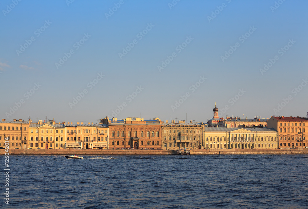 The view from Neva river on the promenade des Anglais, Saint-Petersburg, Russia