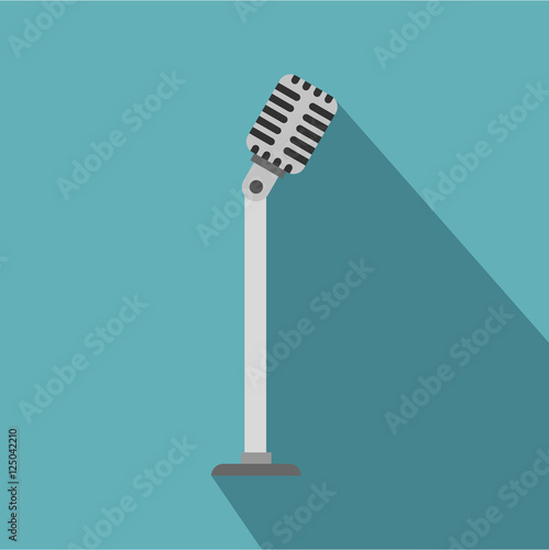 Microphone on stand icon. Flat illustration of microphone on stand vector icon for web