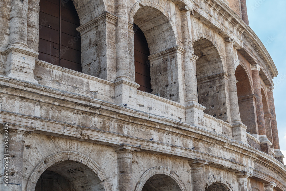 The Colosseum, an architectural monument in Rome, the fragment of the wall