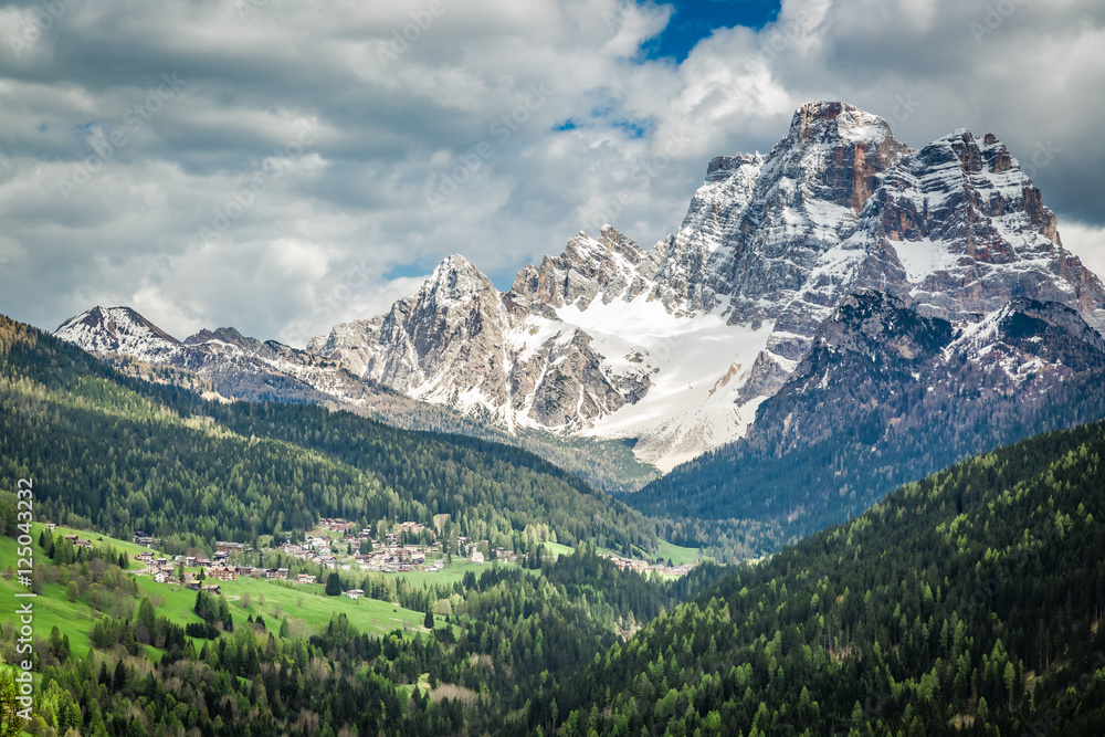 Stunning view of small town in Dolomites