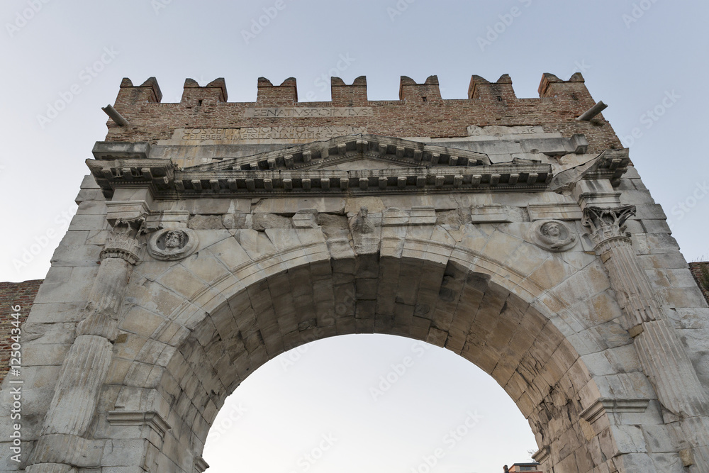 Arch of Augustus at sunset in Rimini, Italy