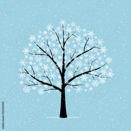 Tree in snow. Winter landscape on a blue background. © sanchesnet1