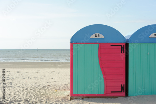 Changing booths storage rooms at beach in Dunkirk, Normany, Fran © CAESARstock