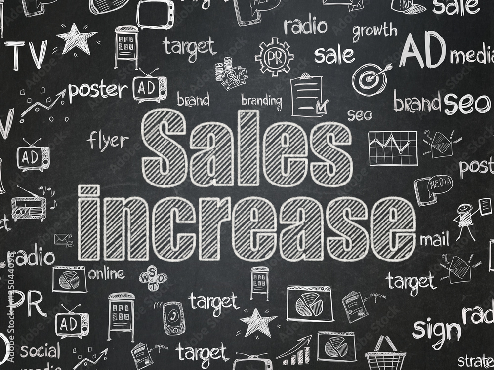 Marketing concept: Sales Increase on School board background Marketing concept: Sales Increase on School board background