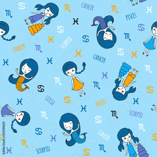 Cute seamless pattern with zodiac signs.