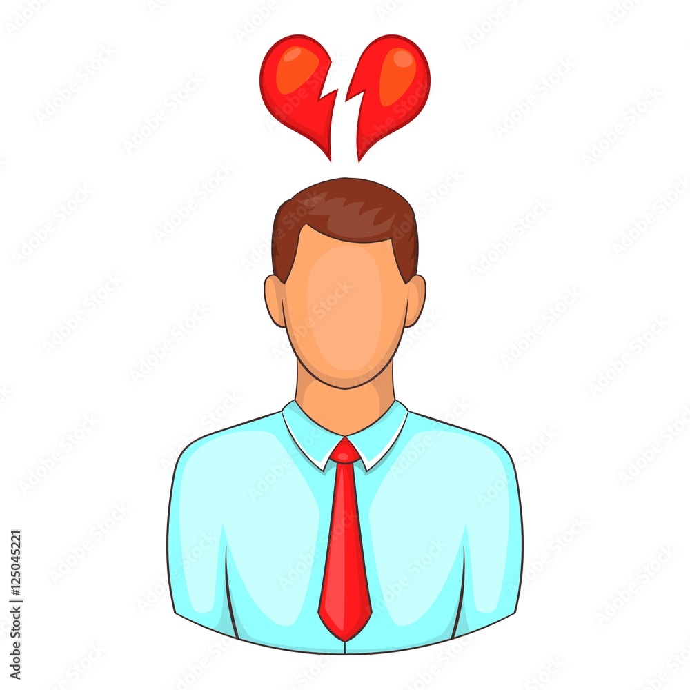 Man and broken heart icon. Cartoon illustration of human emotion vector icon for web design