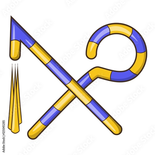 Osiris crossed hook and flail icon. Cartoon illustration of hook and flail vector icon for web design