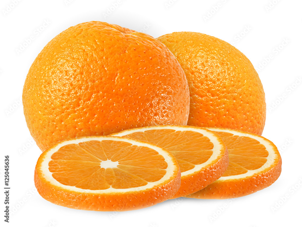 whole and cut orange fruits isolated on white background with clipping path whole and cut orange fruits isolated on white background with clipping path