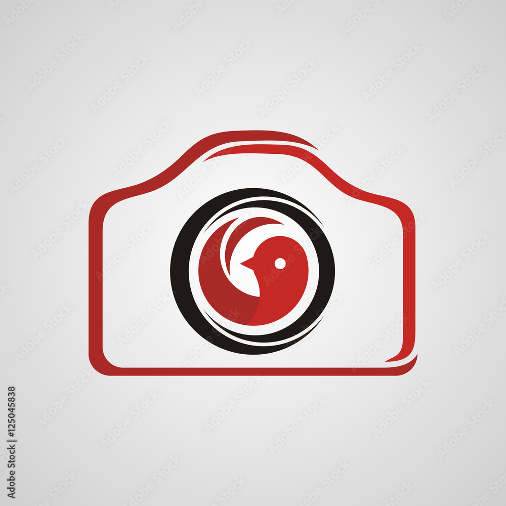 photography logo with red bird icon in the middle photography logo with red bird icon in the middle