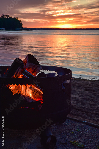 Campfire on the beach at sundown
