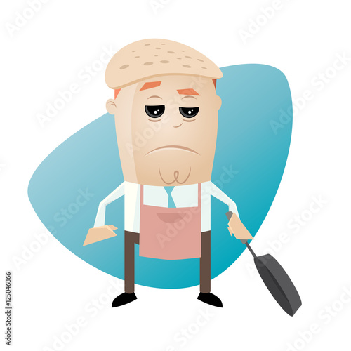 clumsy cartoon man with pancake on his head