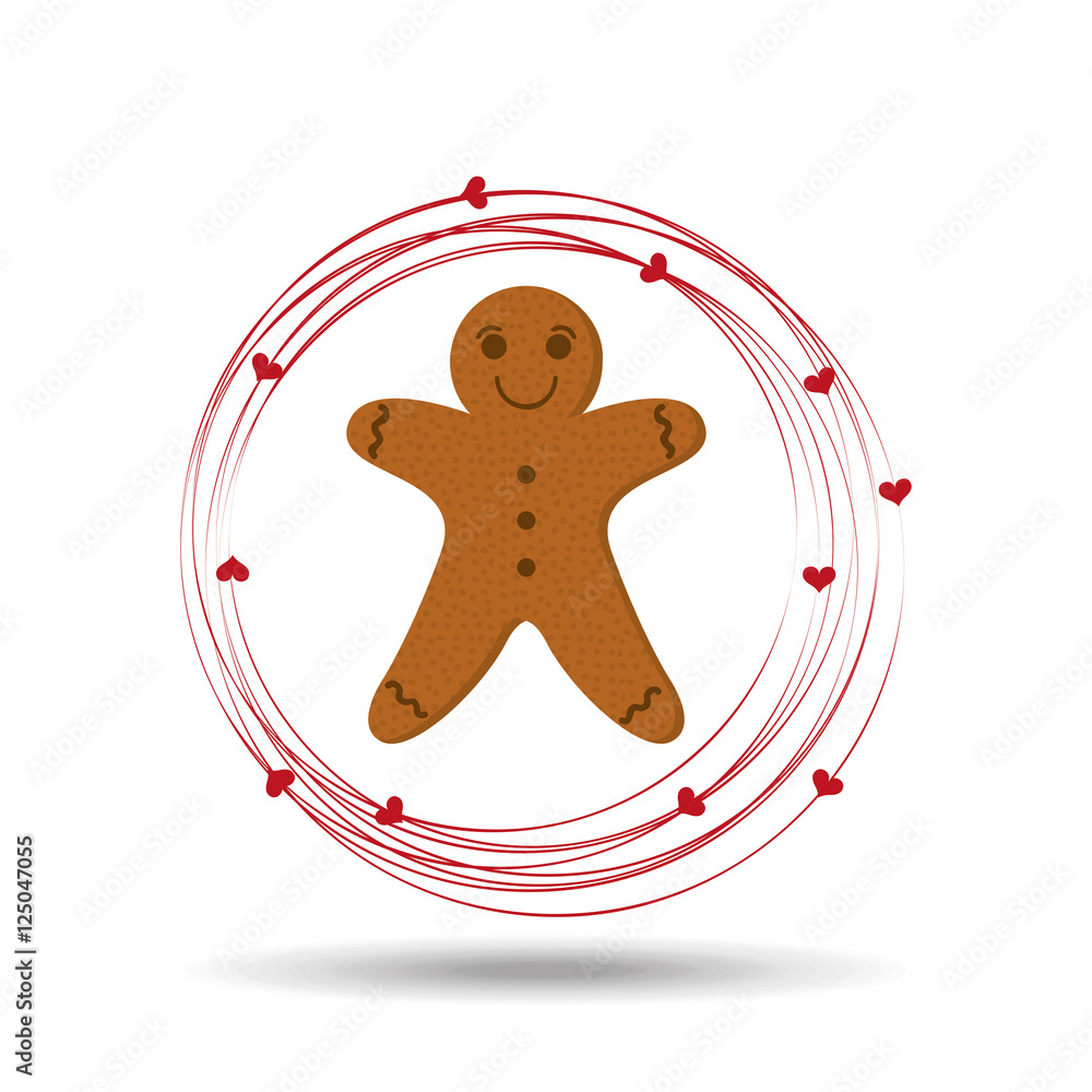 Naklejka premium gingerman cookie cartoon happy and hearts vector illustration