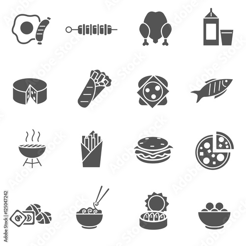 food icons set. ready meal, simple symbols collection. various dishes. isolated vector monochrome illustration.
