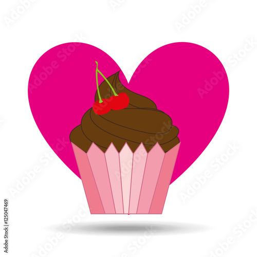 heart pink cartoon cupcake chocolate sweet icon design vector illustration