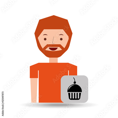 cartoon man cupcake cherry dessert design icon vector illustration