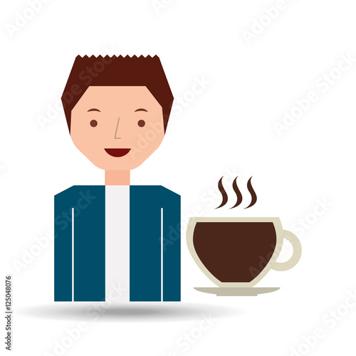 cartoon guy with cup coffee hot design icon vector illustration