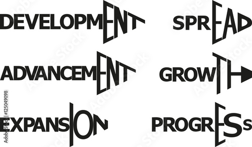 words - development growth expansion progress spread advancement in shape arrow