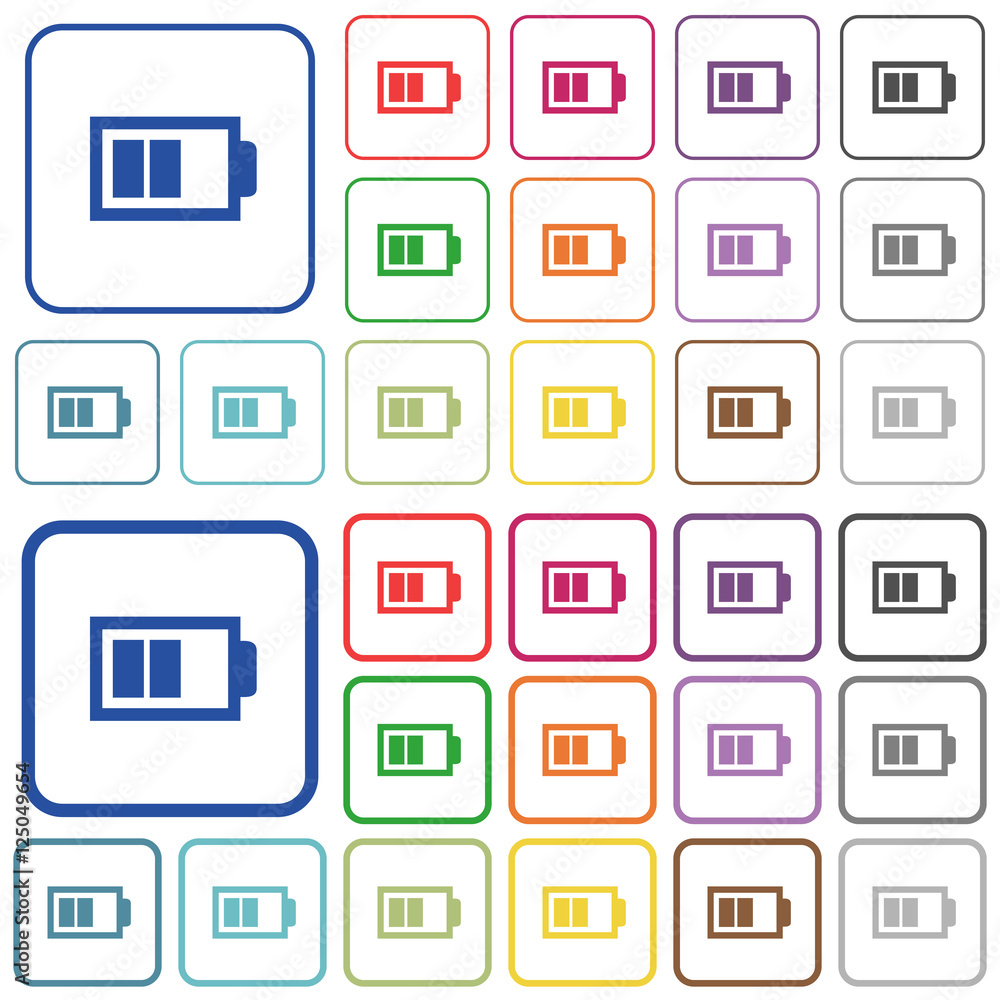 Half battery color outlined flat icons