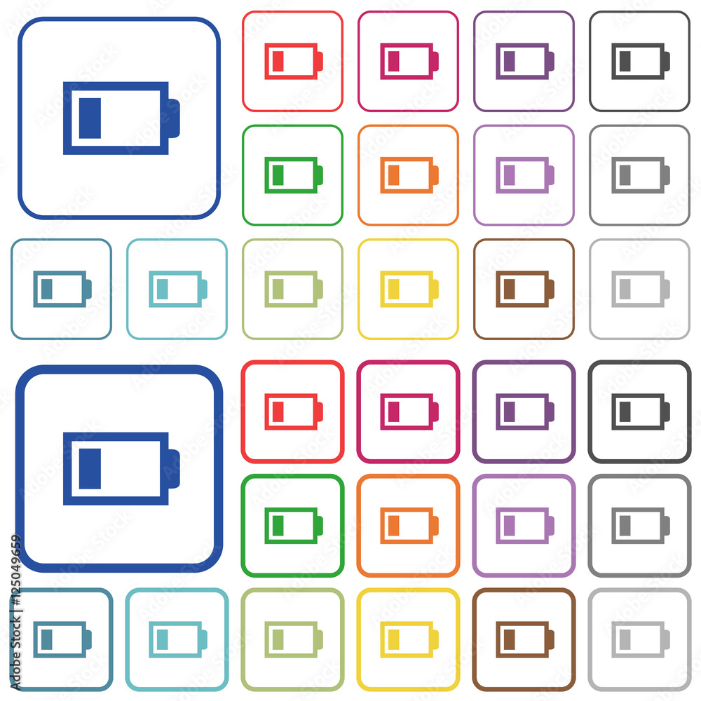 Low battery color outlined flat icons