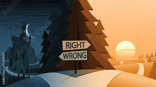 Right and Wrong Decision Making Road Junction Concept
