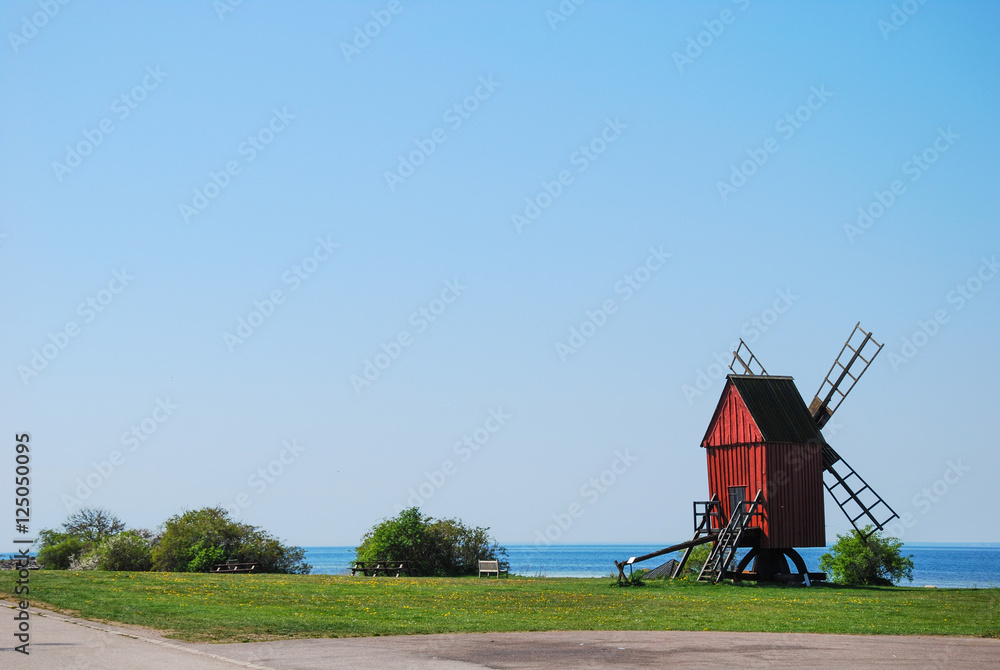 Traditional windmill by the coast