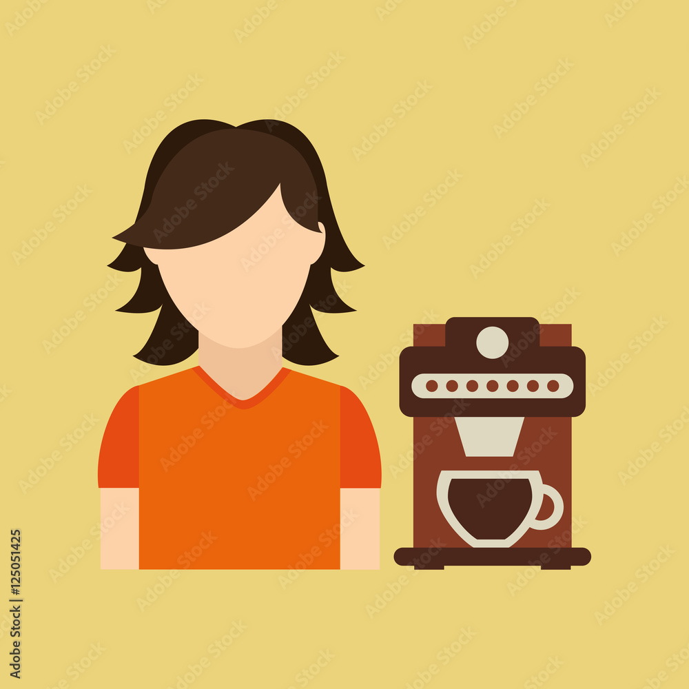 character girl cup coffee icon graphic vector illustration