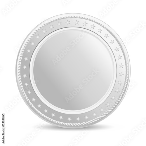 Realistic silver coin. Blank coin with shadow. Front view.