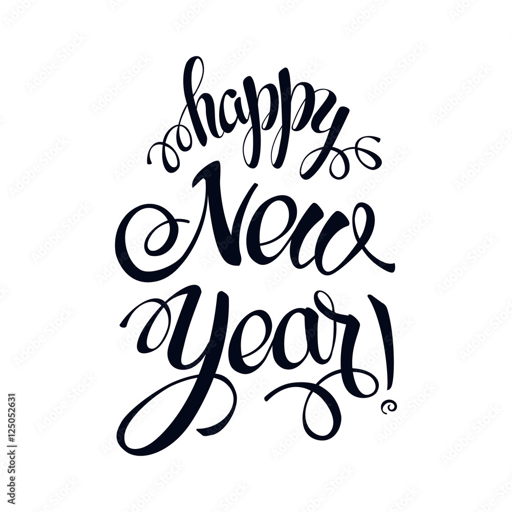 Happy New year 2017 sign on white background. Calligraphy text isolate on white. winter theme template. Vector