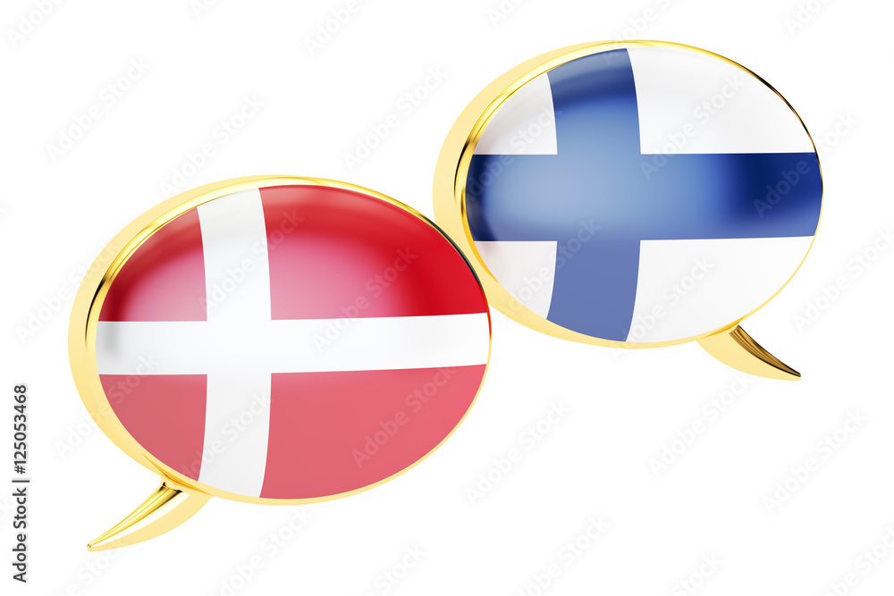 Obraz premium Speech bubbles, Danish-Finnish translation concept. 3D rendering