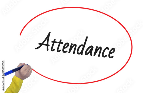 Woman hand writing attendance with marker