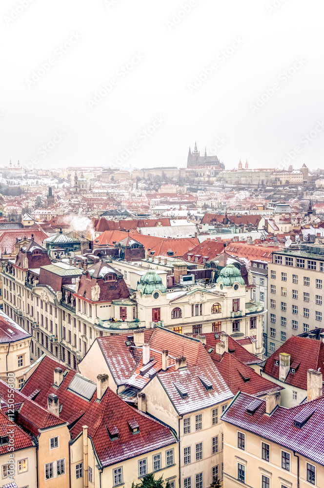 Fototapeta Aerial view of Prague in winter