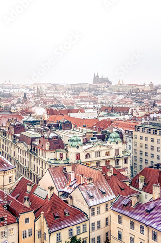 Aerial view of Prague in winter