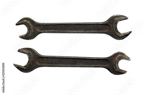 rusty vintage wrenches isolated on a white background..