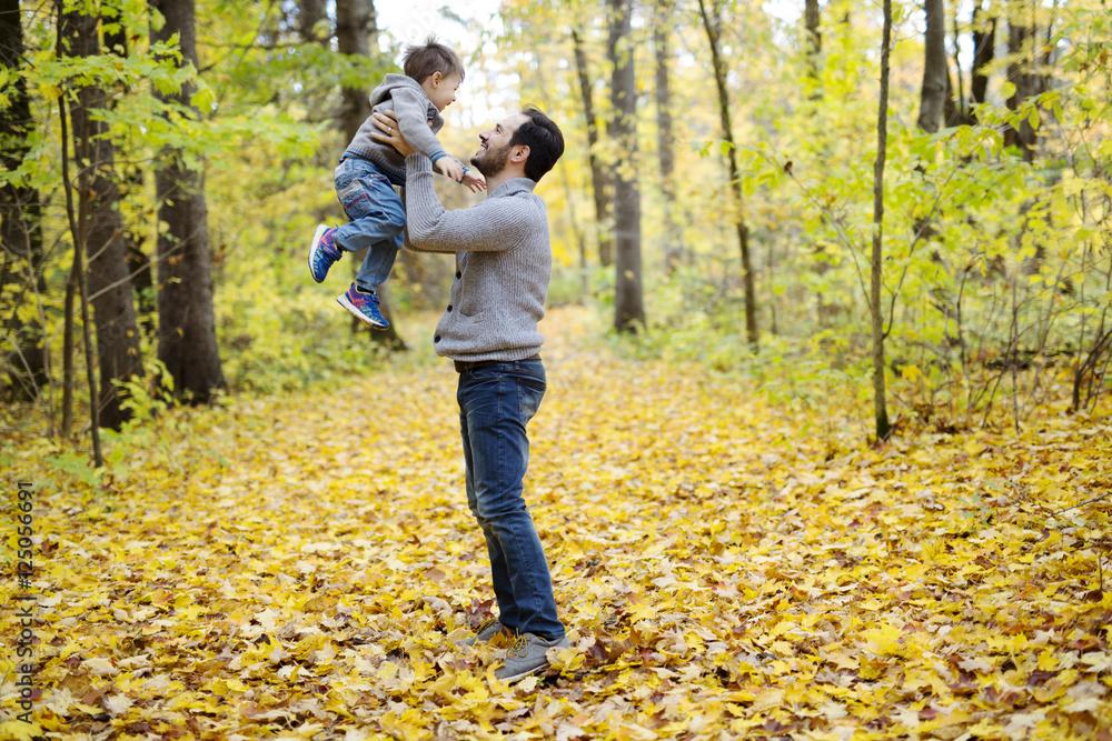 nature with dad in forest autumn nature with dad in forest autumn