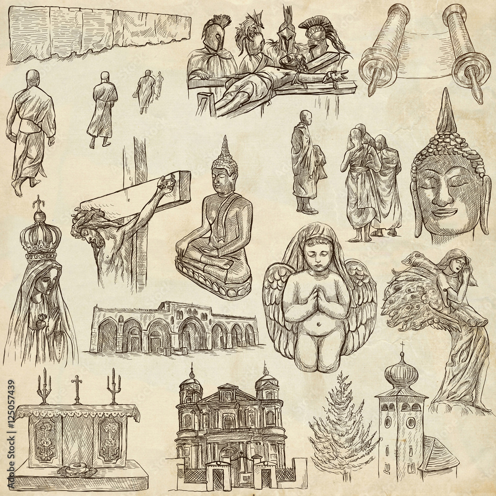 Obraz premium Religion around the World - An hand drawn collection