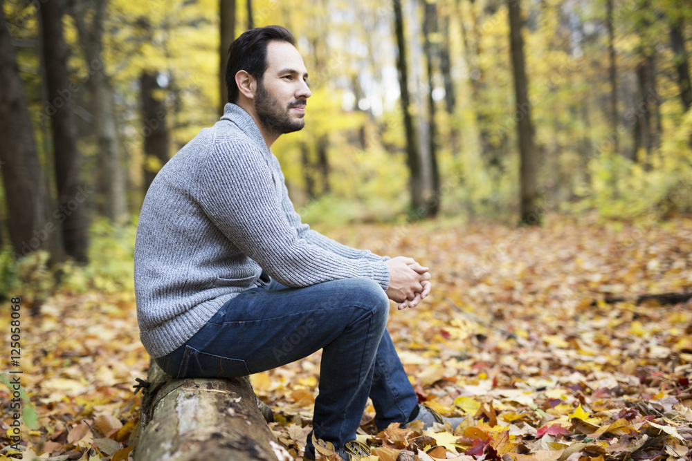 middle-aged man alone on beautiful autumn day middle-aged man alone on beautiful autumn day