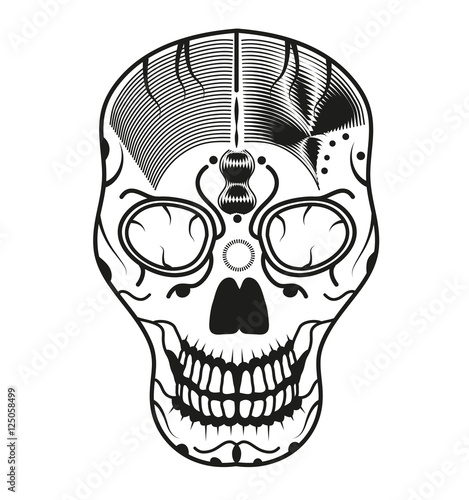Vector illustration of a black and white skull, teschio in bianco e nero vettoriale
