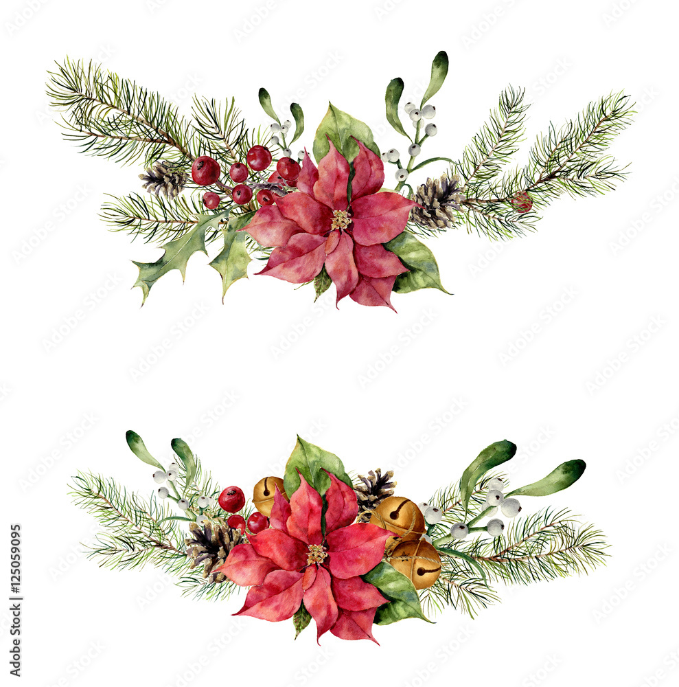 Watercolor Christmas Floral Elements Set Vintage Style Winter Set With  Christmas Tree Branches Hellebore Holly Mistletoe Poinsettia Flower Leaves  Flower Hand Painted Design Stock Illustration - Download Image Now - iStock
