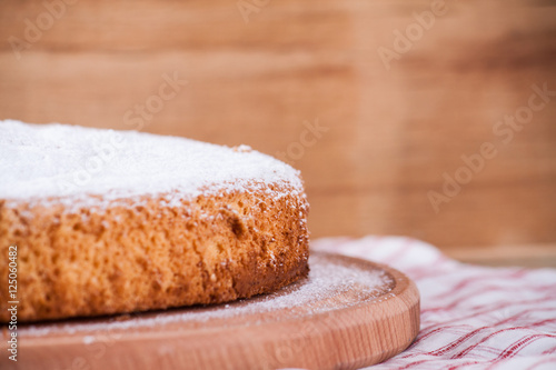 Sponge cake on wood board